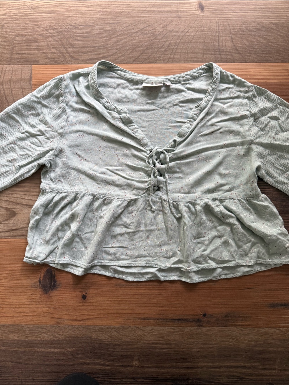SO Mint Green M Crop Top with Front Tie Peasant Boho Milkmaid